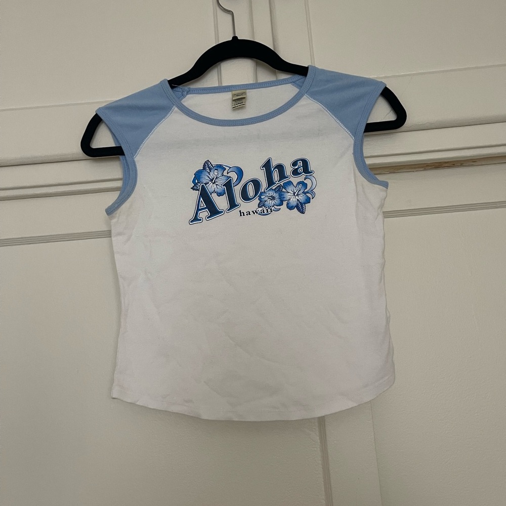 Kavio Girl White Tee with Light Blue Trim and Graphic